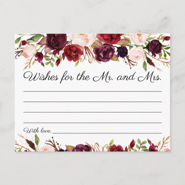 Hochzeitskarten für Marsala und Pink Floral Hinweiskarte (Vorderseite)