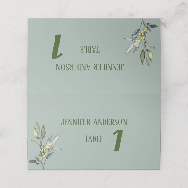 Hochzeitskarten für Minimalistische Olivenzweige Platzkarte (Außenseite Aufgefaltet)
