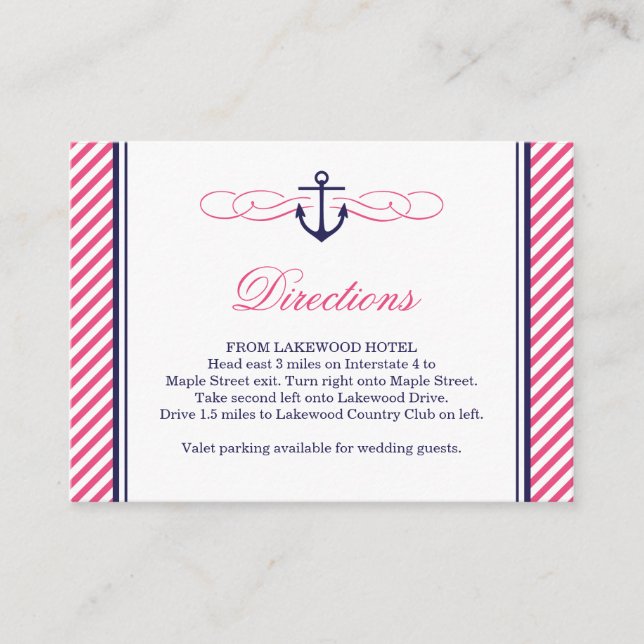 Hochzeitskarten für Navy und Pink Nautical Anchor Begleitkarte (Vorderseite)