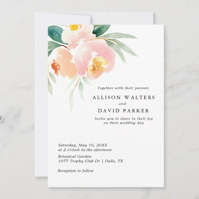 Hochzeitskarten für Peachy Watercolor Einladung (Vorderseite)