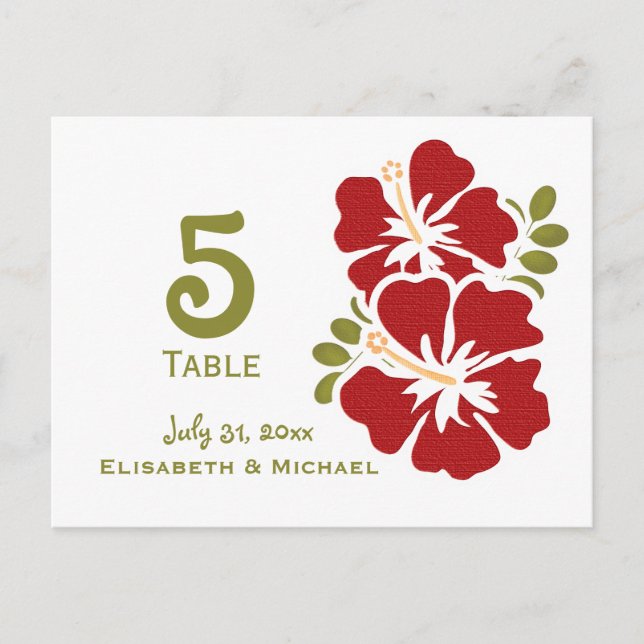 Hochzeitskarten für Red Hibiskus Reception Tischnu Postkarte (Vorderseite)