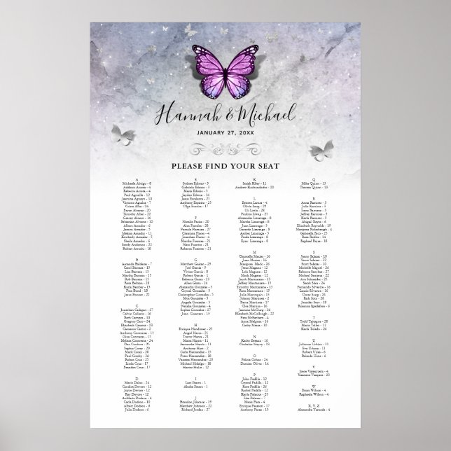 Hochzeitskarten für Silberschmetterlinge und Lila  Poster (Vorne)