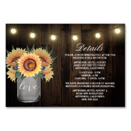 Hochzeitskarten für Sonnenblumen Tischnummer
