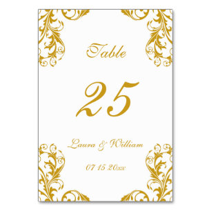 Hochzeitskarten für Tischnummer   Gold Damask Desi