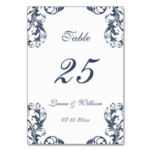Hochzeitskarten für Tischnummer Navy Damask Desi