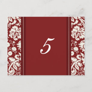 Hochzeitskarten für Tischnummer Red Damask