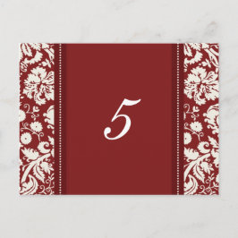 Hochzeitskarten für Tischnummer Red Damask