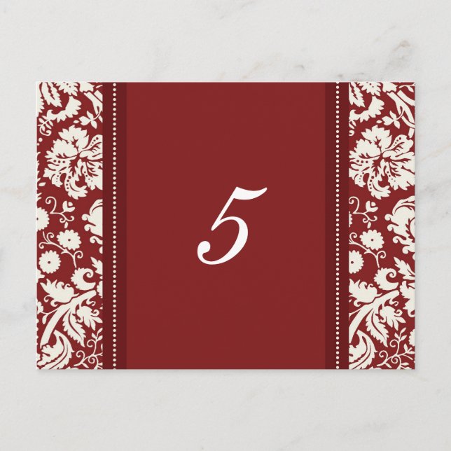 Hochzeitskarten für Tischnummer Red Damask (Vorderseite)