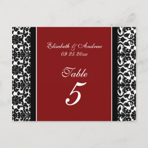Hochzeitskarten für Tischnummer Red Damask