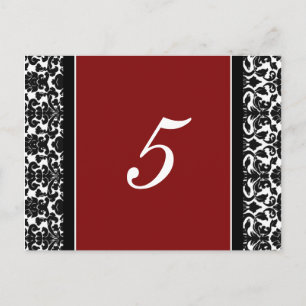 Hochzeitskarten für Tischnummer Red Damask