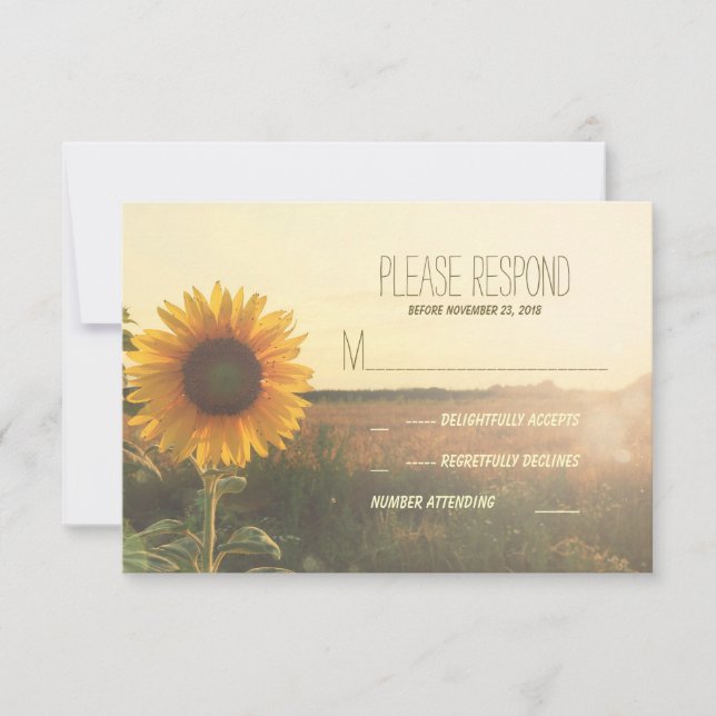 Hochzeitskarten für Vintage Sonnenblumen RSVP Karte (Vorderseite)