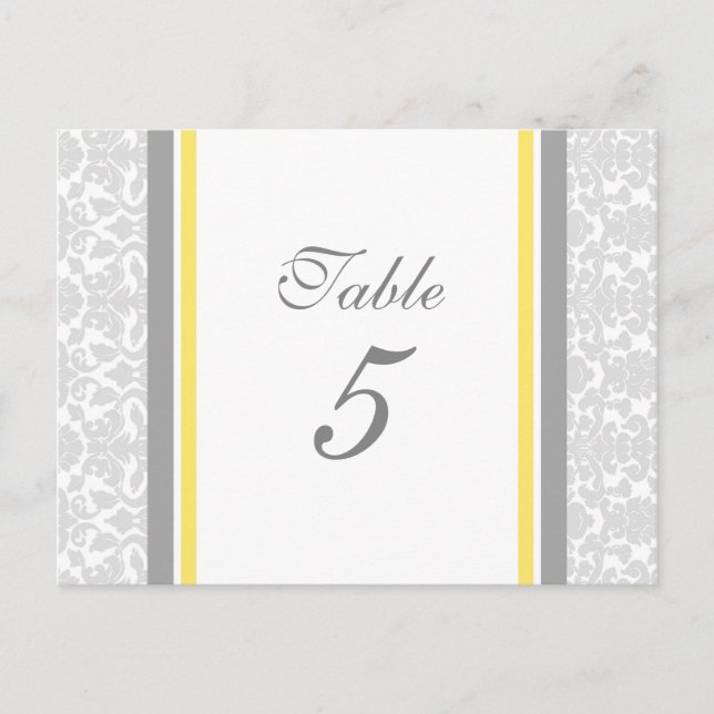 Hochzeitskarten Lemon Gray Damask Tischnummer (Vorderseite)