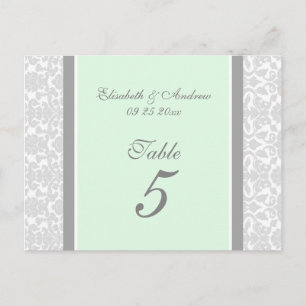 Hochzeitskarten Minze Grau Damask Tischnummer