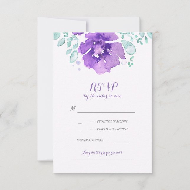 Hochzeitskarten mit Aquarellfarben RSVP Karte (Vorderseite)