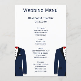 Hochzeitskarten mit blauen und weißen Gays Menükarte