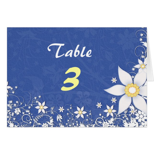 Hochzeitskarten mit blauer und weißer Tischnummer (Vorderseite (Horizontal))