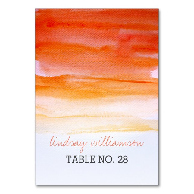 Hochzeitskarten Orange - Korallenwasserfarben Tischnummer (Vorderseite)