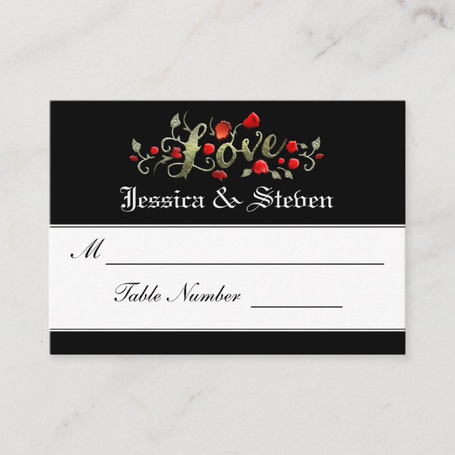 Hochzeitskarten - Rote Rosen der LIEBE passen Platzkarte (Vorderseite)