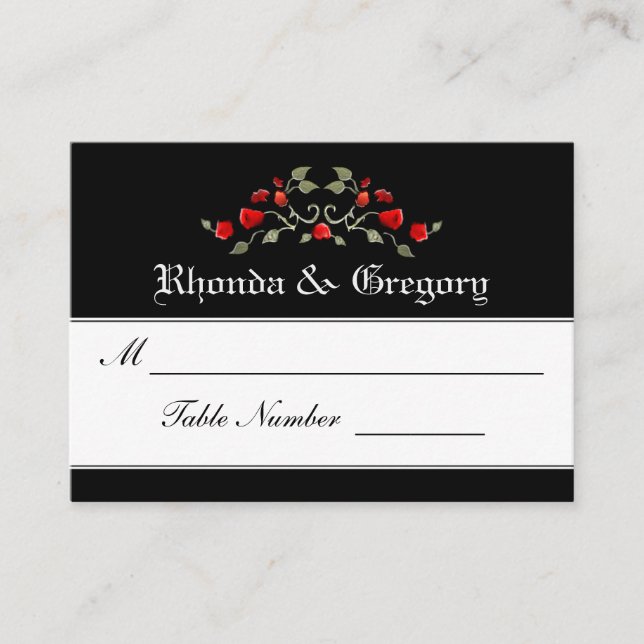 Hochzeitskarten - Schwarz und Rote Rose passen zus Platzkarte (Vorderseite)