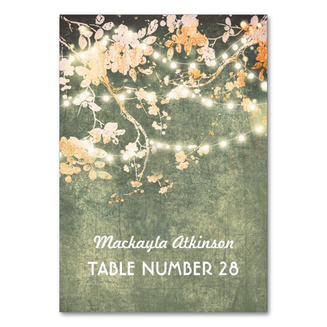 Hochzeitskarten-Stringbeleuchtung Zweige Tischnummer (Vorderseite)