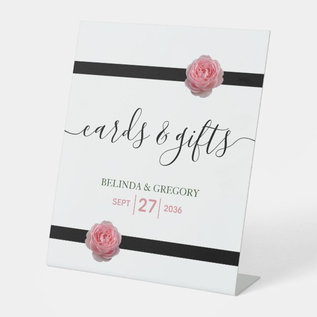 Hochzeitskarten und Geschenke aus Rosenschwarz Sockelschild (Vorderseite)