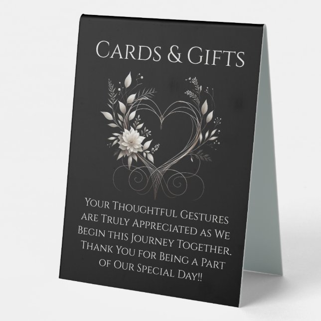 Hochzeitskarten und Geschenke - Blume mit Herz Tischaufsteller (Rückseite)