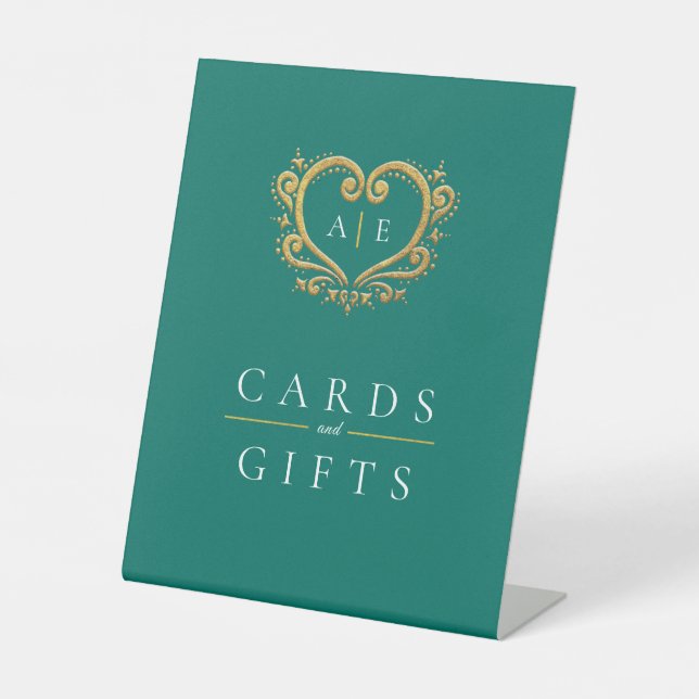Hochzeitskarten und Geschenke für das goldene Herz Sockelschild (Vorderseite)