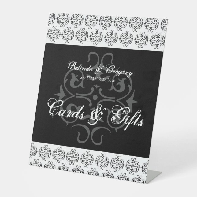 Hochzeitskarten und Geschenke für Schwarz-Weiß-Kal Sockelschild (Vorderseite)