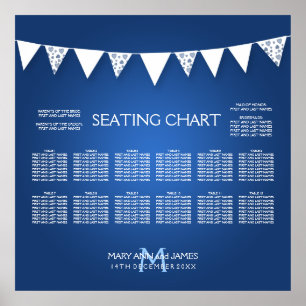 Hochzeitskartentabelle Liebe Bunting Monogram Blue Poster