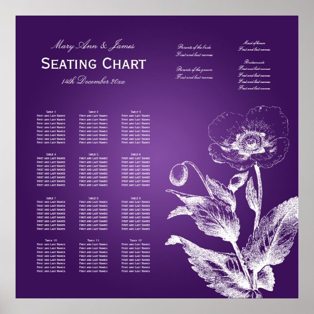 Hochzeitskartentabelle Mohn Lila Poster (Vorne)