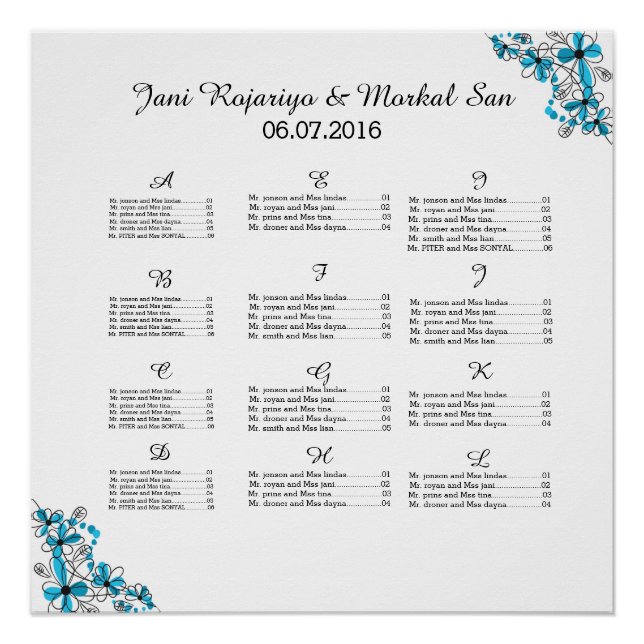 Hochzeitskartentabelle Poster (Vorderseite)