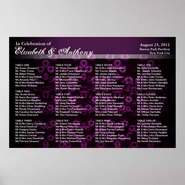 Hochzeitskartentabelle Poster Lila Vintag (Vorne)