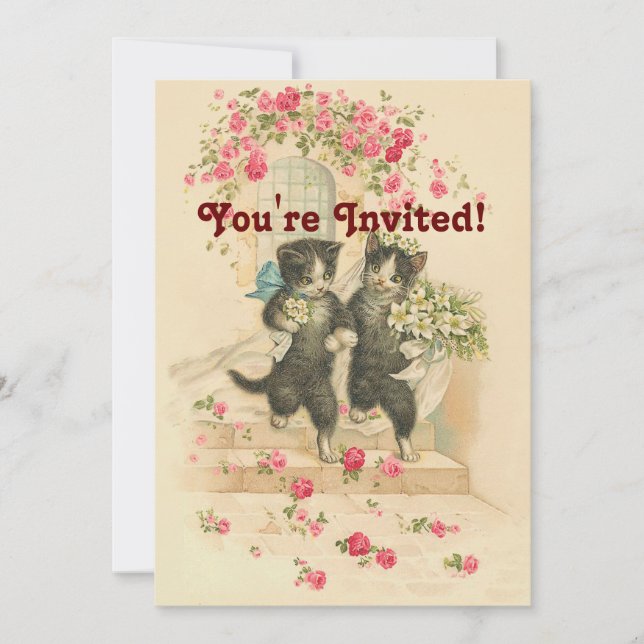 Hochzeitskatzen - Vintage Einladung aus weichem Go (Vorderseite)