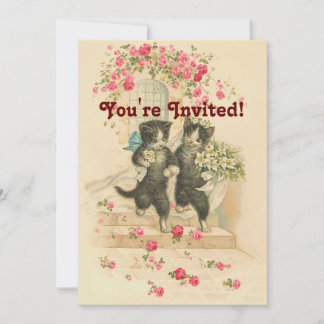 Hochzeitskatzen - Vintage Einladung aus weichem Go