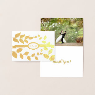 Hochzeitskenntnisse von Blätter in Gold mit Initia Folienkarte