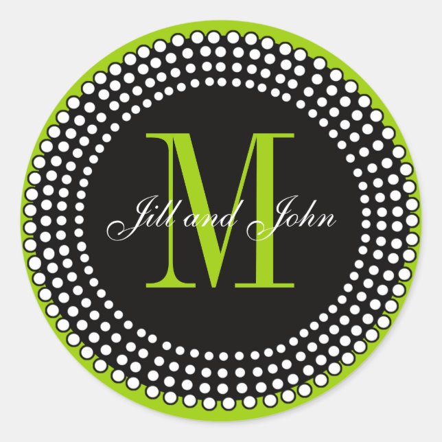 Hochzeitskennzahl für Monogramm und Namen Apple Gr Runder Aufkleber (Vorderseite)