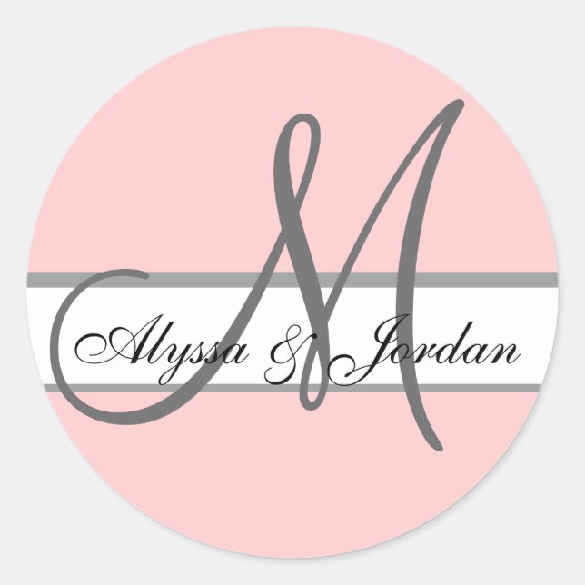 Hochzeitskennzeichen für Monogramm und Namen Rosa  Runder Aufkleber (Vorderseite)