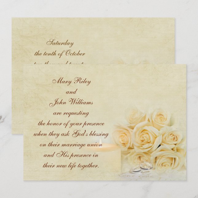 Hochzeitskerze und Rose Einladung (Vorne/Hinten)