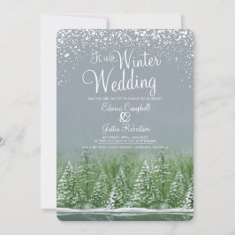 Hochzeitskiefern im Winter Graue Grüne Kunst Einladung