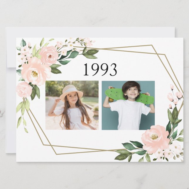 Hochzeitskinder Fotos Rosa Blütenblüte Einladung (Vorderseite)