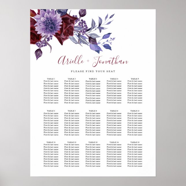 Hochzeitskizze für lila und weiße Blumen Poster (Vorne)
