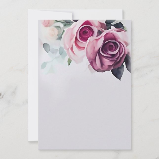 Hochzeitsklassische Blume Wasserfarben Rose Postka Einladung (Vorderseite)