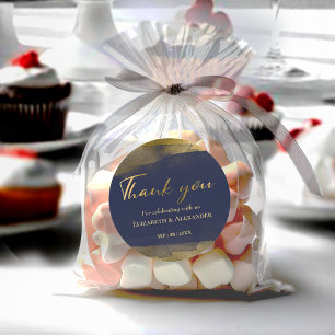 Hochzeitskleber   Blue Watercolor Abstrakt Gilded Runder Aufkleber