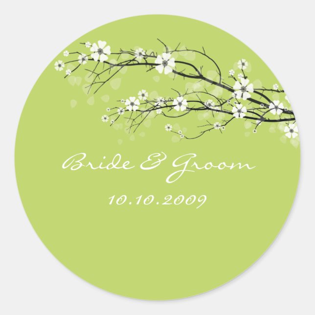 Hochzeitskleber blühen Äste, benutzerdefinierte Fa Runder Aufkleber (Vorderseite)