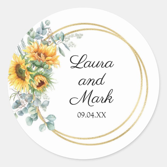 Hochzeitskleber für Sonnenblumen Runder Aufkleber (Vorderseite)