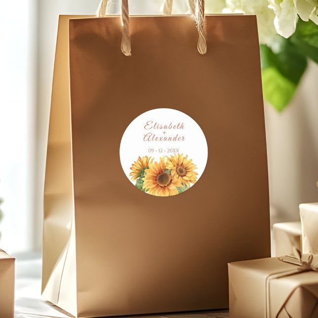Hochzeitskleber für Sonnenblumen Runder Aufkleber (Von Creator hochgeladen)