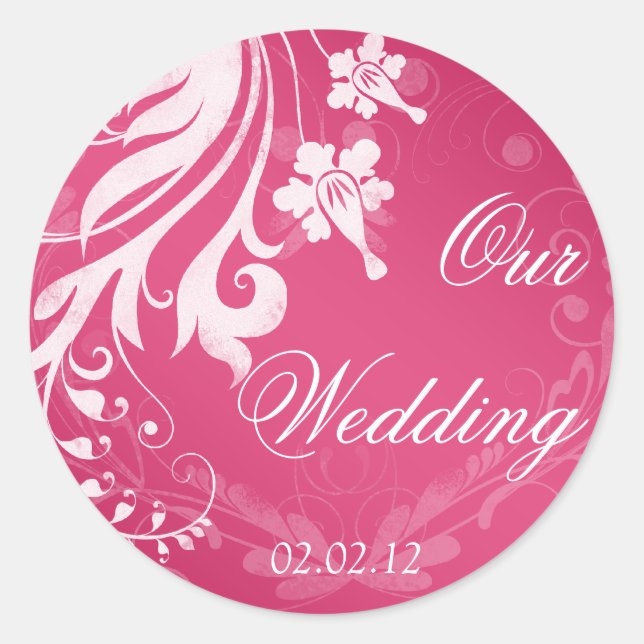 Hochzeitskleber in Rosa und Weiß Runder Aufkleber (Vorderseite)