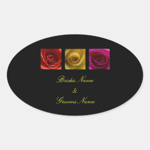 Hochzeitskleber - Rose rosa-gelb-orange Ovaler Aufkleber