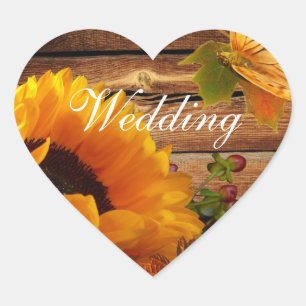 Hochzeitskleber, rustikale Country Fall Sonnenblum Herz-Aufkleber