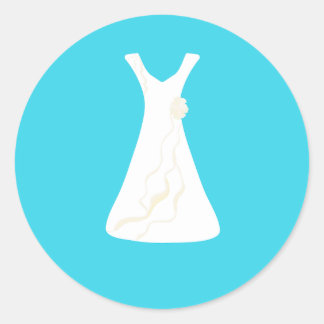 Hochzeitskleid auf hellblauen minimalistischen Auf Runder Aufkleber